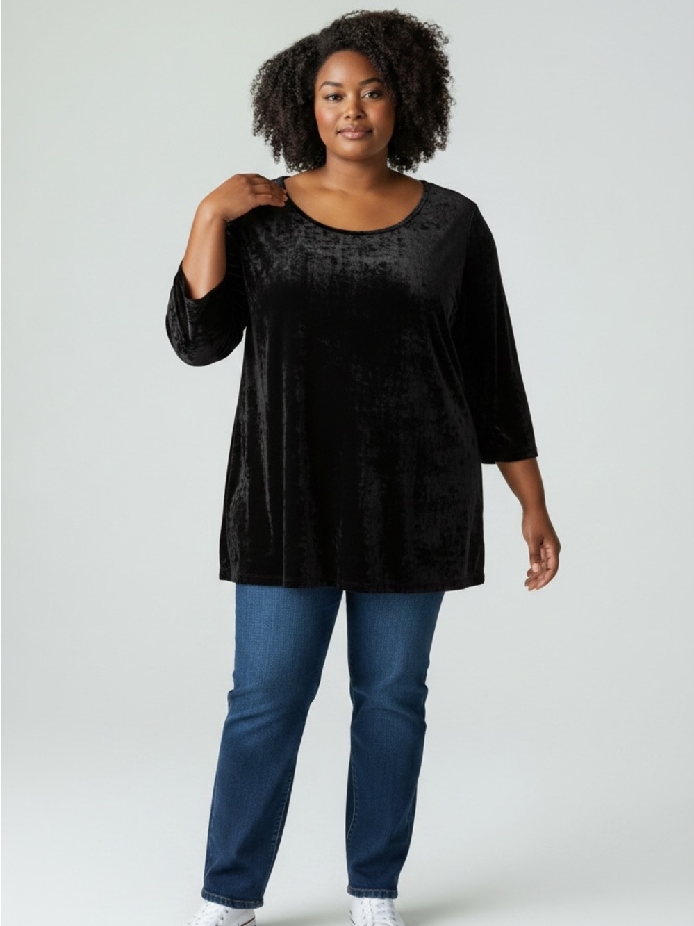 Jessica London Black Velvet Scoop Neck Tunic